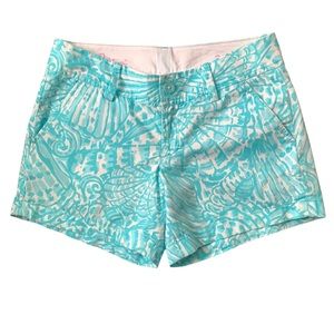 Lilly Pulitzer Aqua and White Printed Cotton Shorts